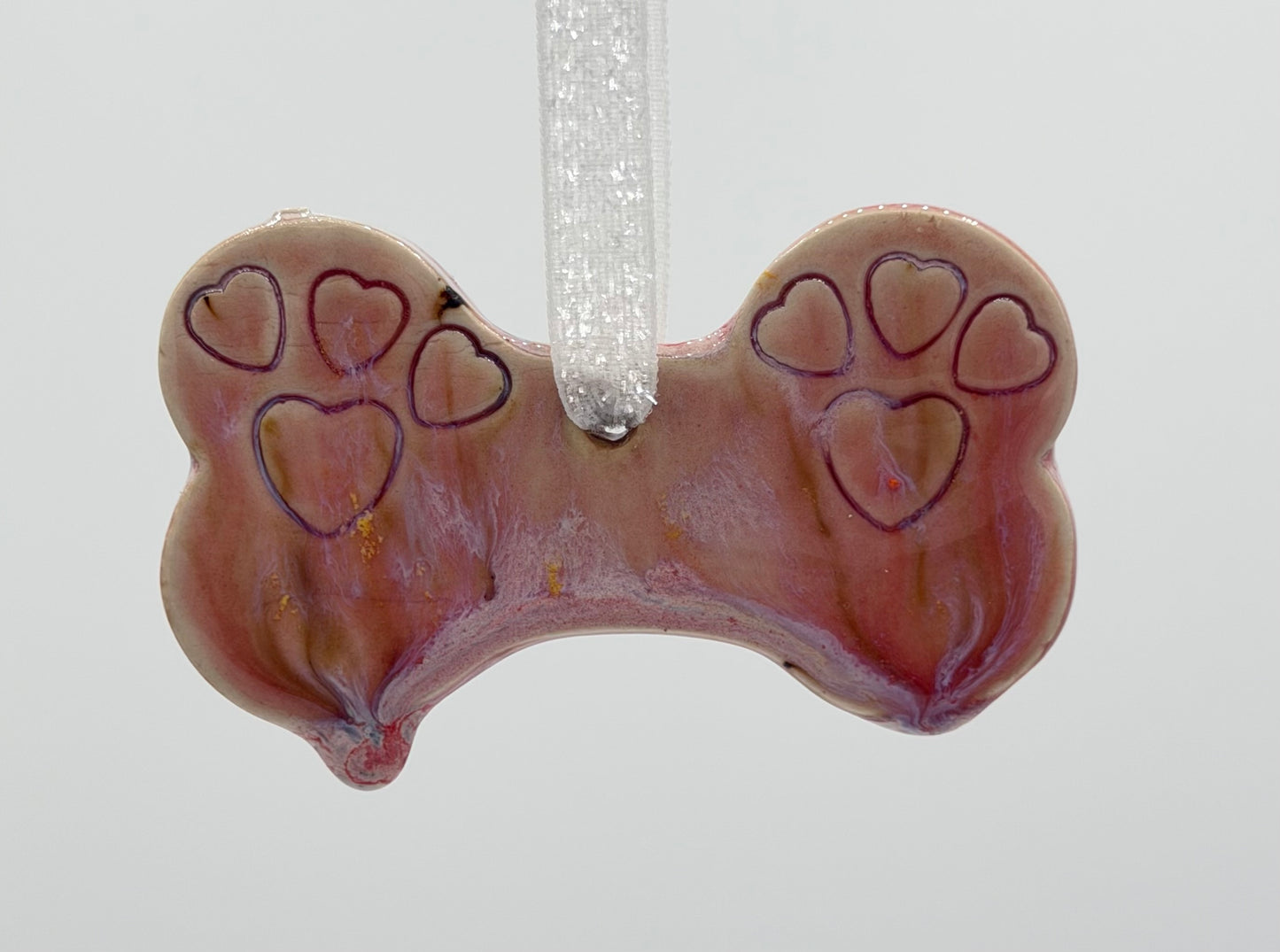 Pink Heart Dog Bone Ornament